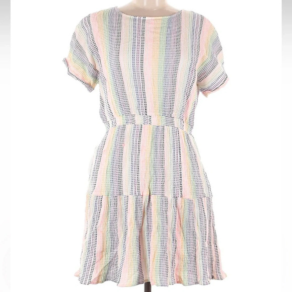 Anthropologie Dolan Left Coast Rainbow Striped Mini Dress Pockets Size Medium M - Picture 4 of 9